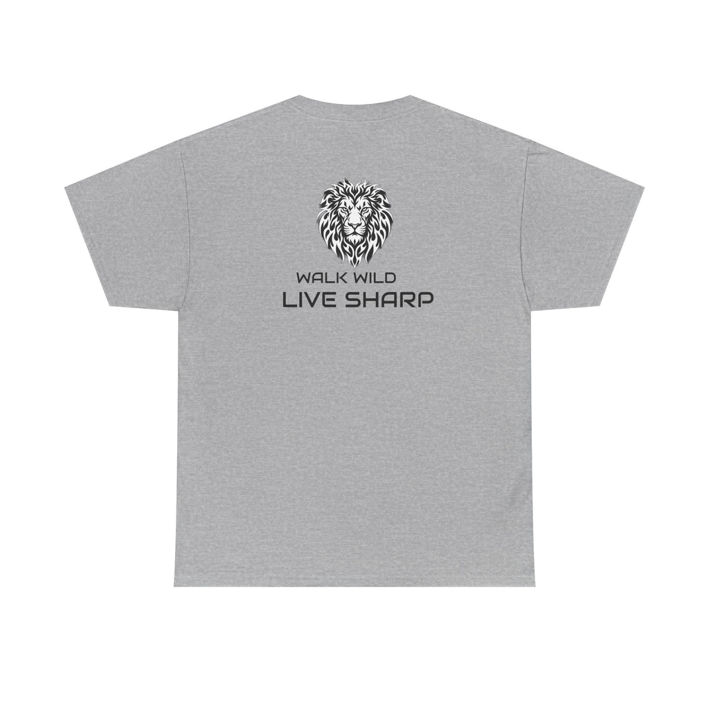 ApexKind Lion Tee —ALPHA MALE  T‑Shirt  “WALK WILD LIVE SHARP” Back)