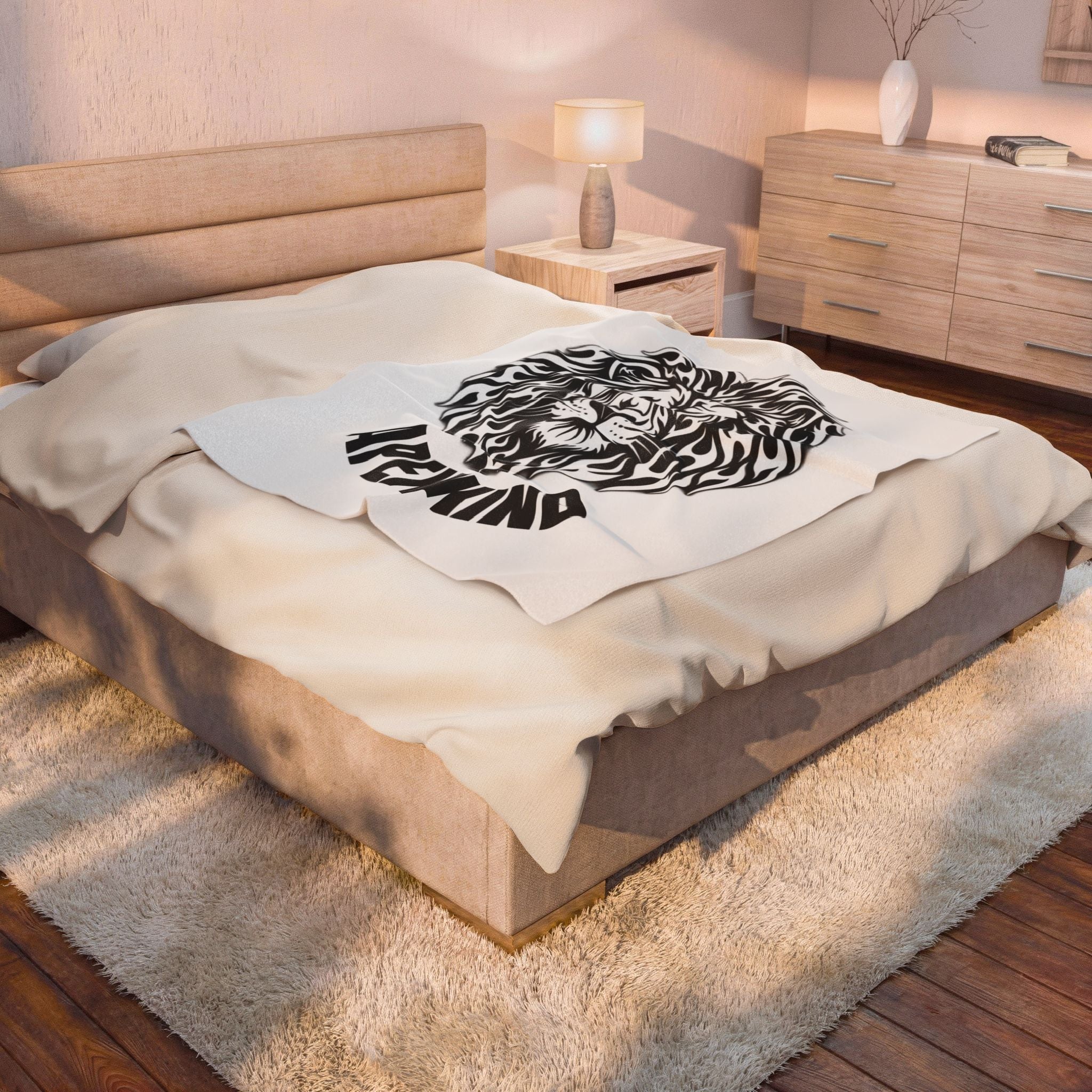 Lion Head 'APEXKIND' Velveteen Plush Blanket — Soft Decorative Throw for Living Room, Bedroom, Gifts