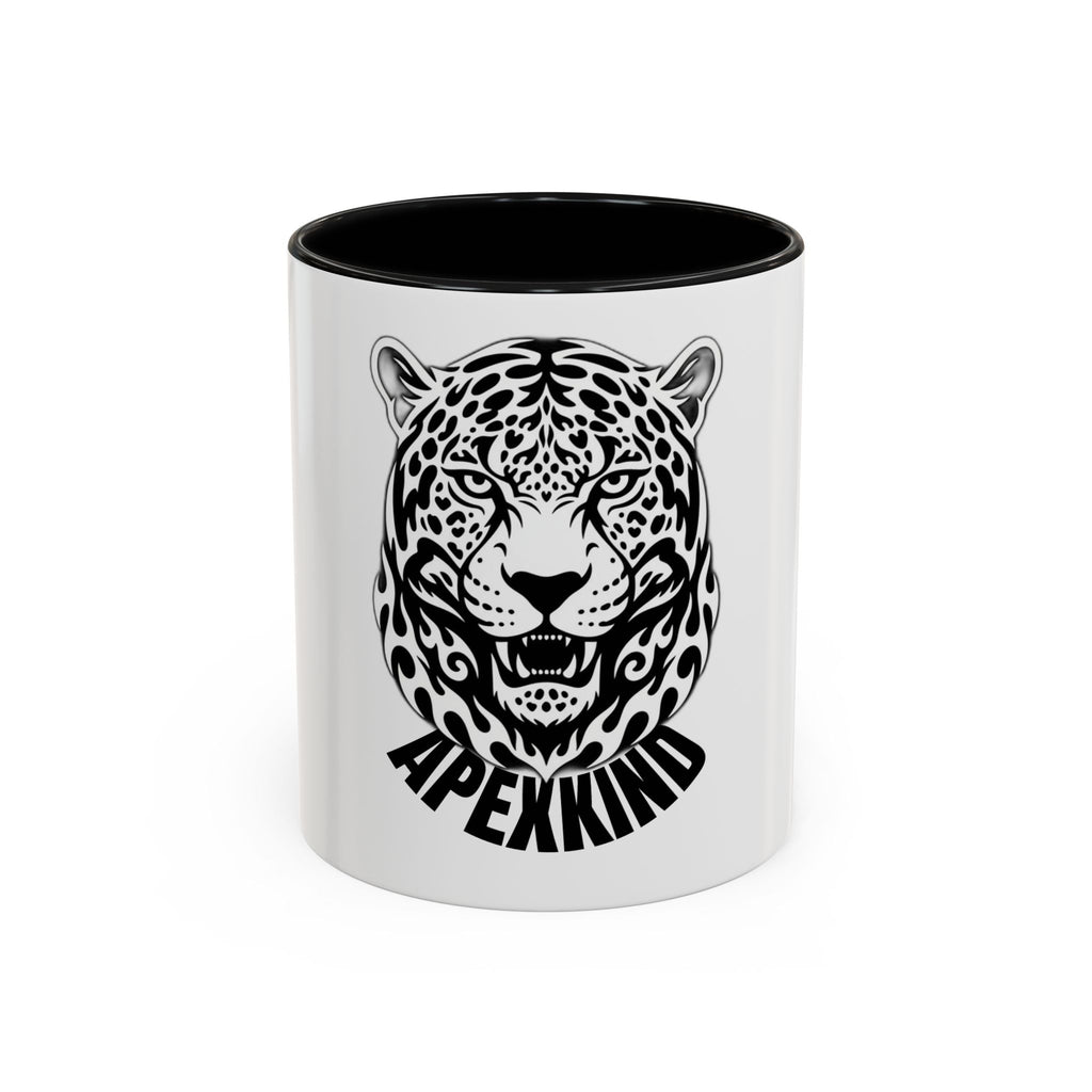Tribal Wolf Accent Coffee Mug – Black Interior & Handle, Fierce Wolf Head Design (11/15 oz)