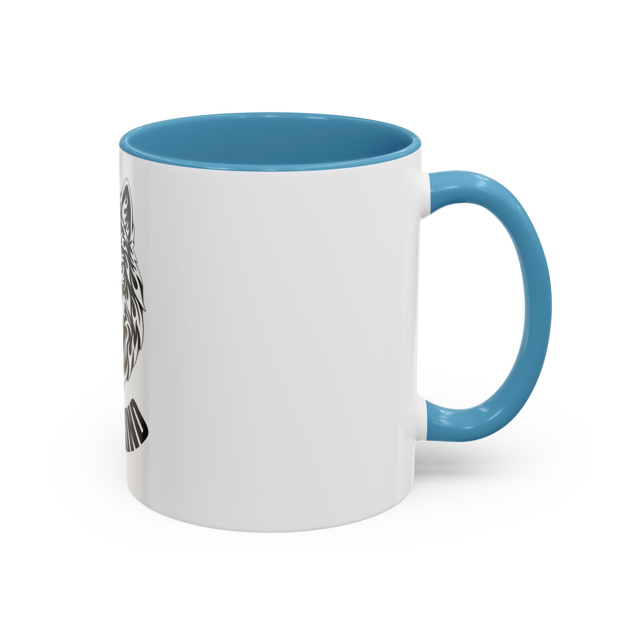 Tribal Wolf Accent Coffee Mug – Black Interior & Handle, Fierce Wolf Head Design (11/15 oz)