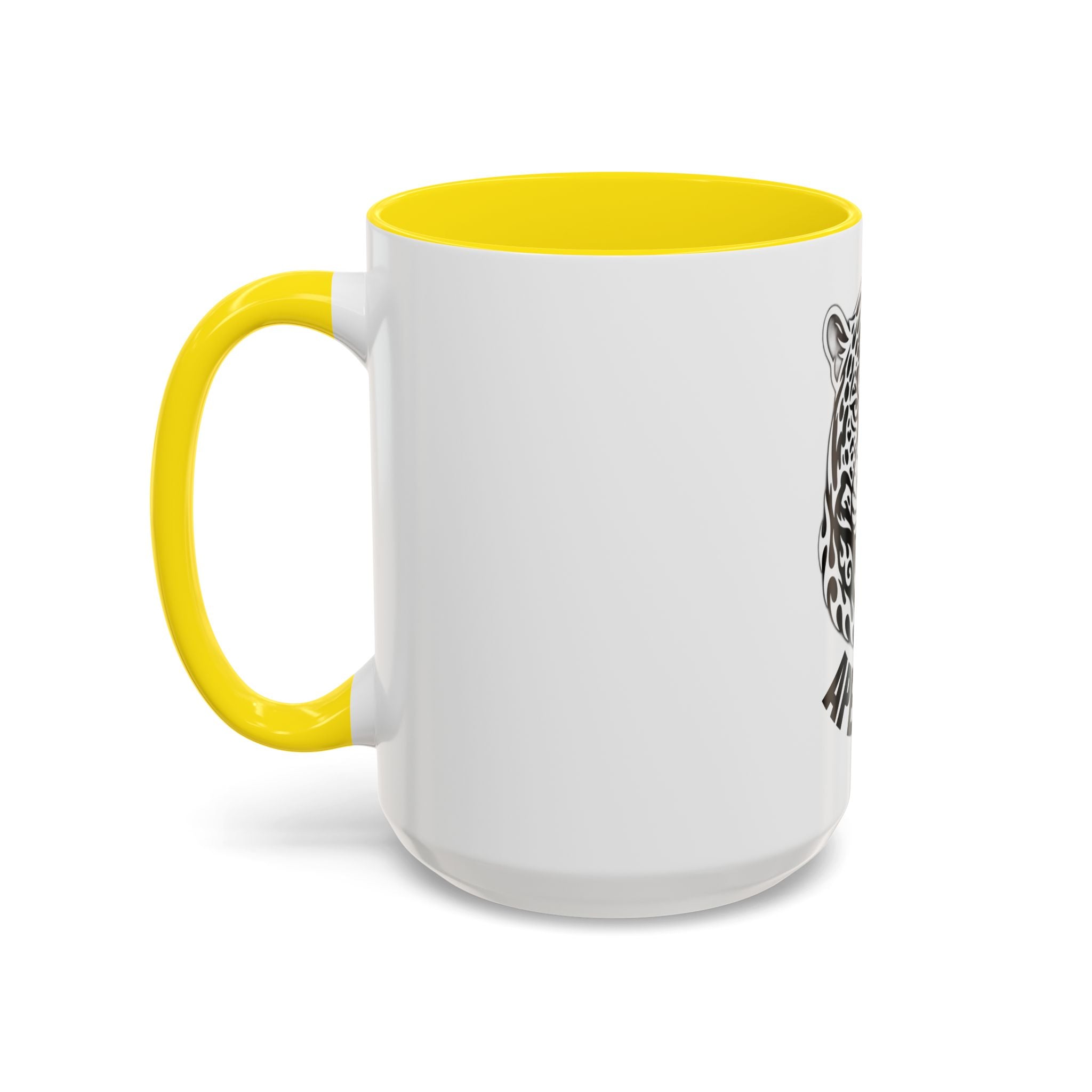 Tribal Wolf Accent Coffee Mug – Black Interior & Handle, Fierce Wolf Head Design (11/15 oz)