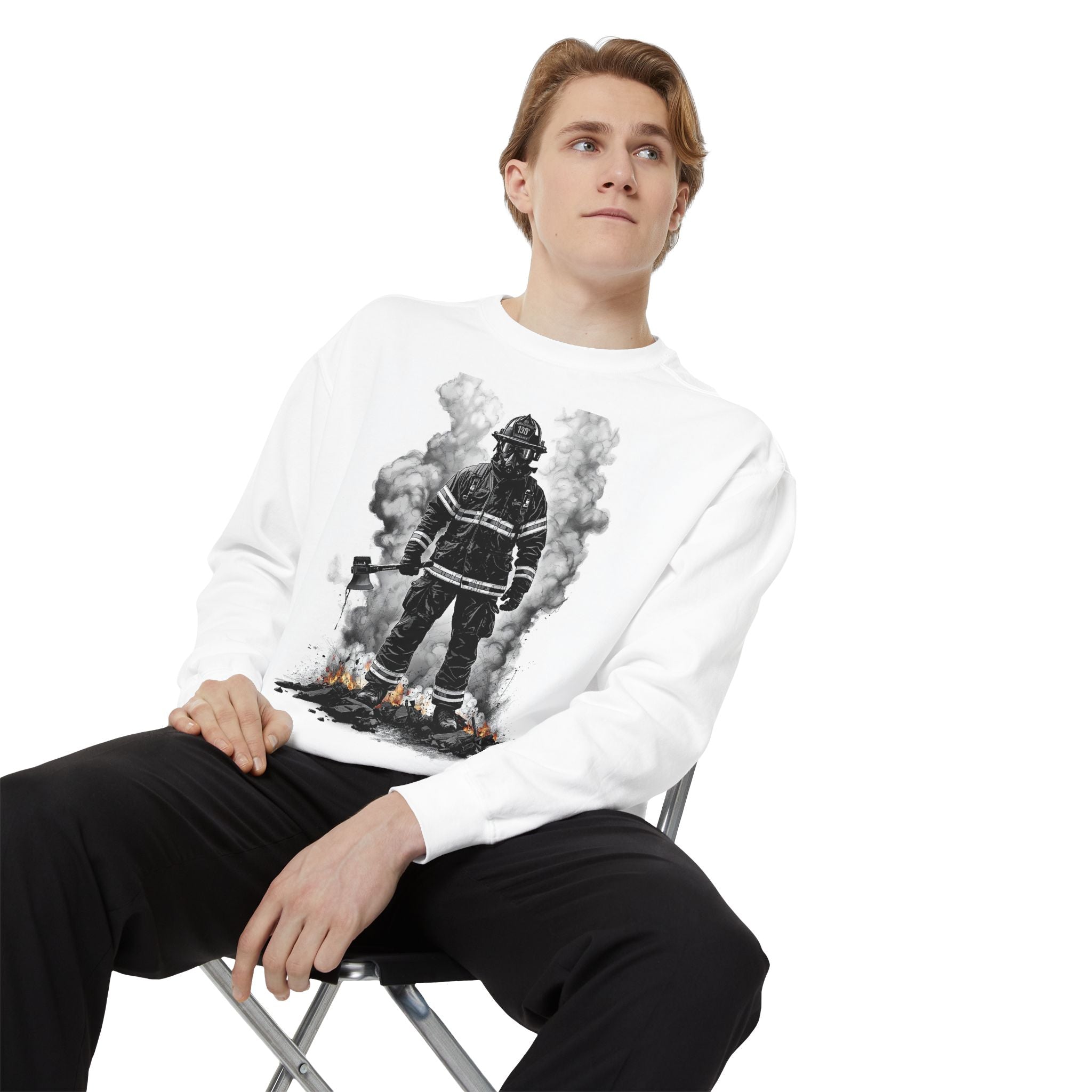 Firefighter Silhouette Sweatshirt — Veteran Firefighter Graphic Crewneck