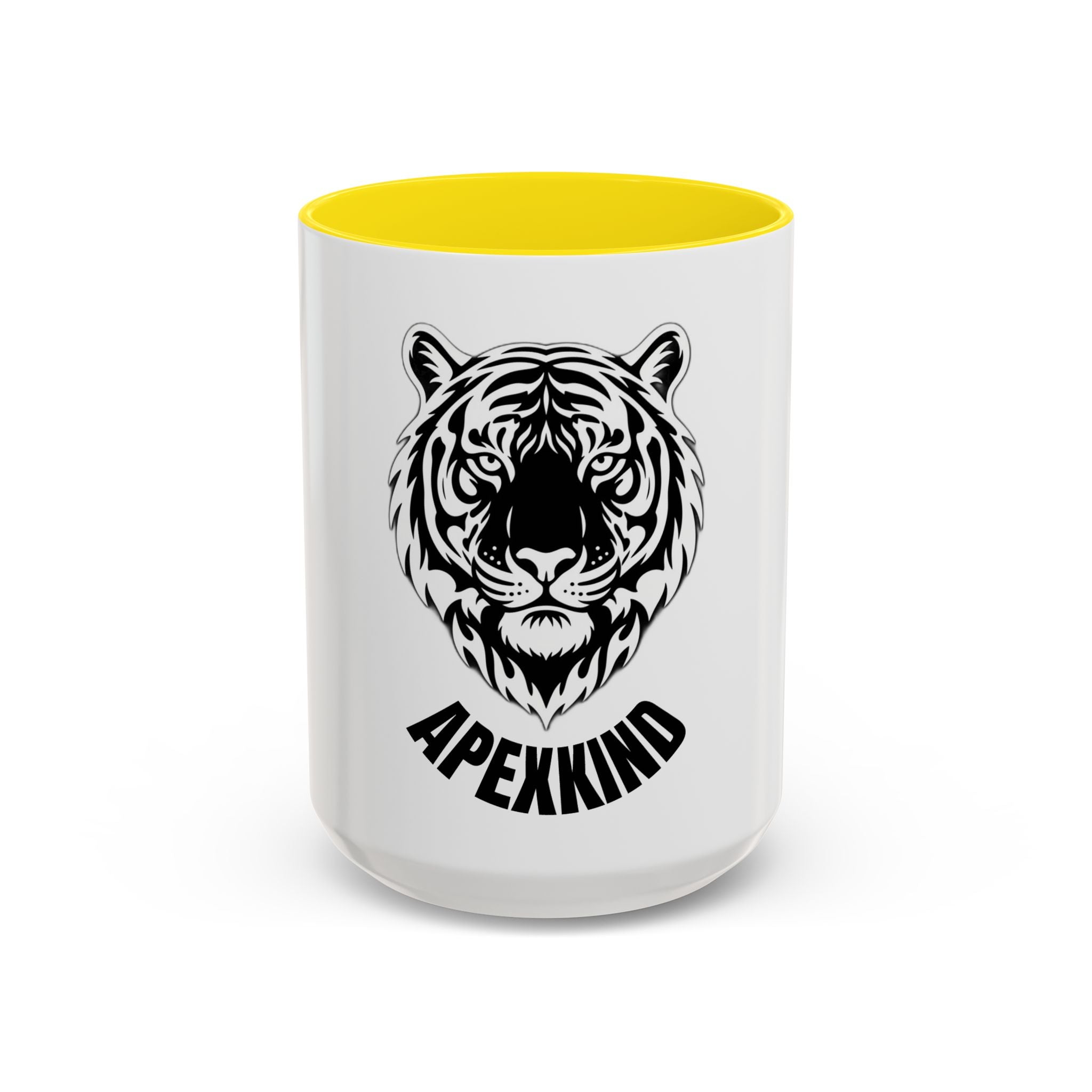 Tiger Head Accent Coffee Mug — Monochrome Tribal Tiger Face Ceramic Cup (11/15oz)