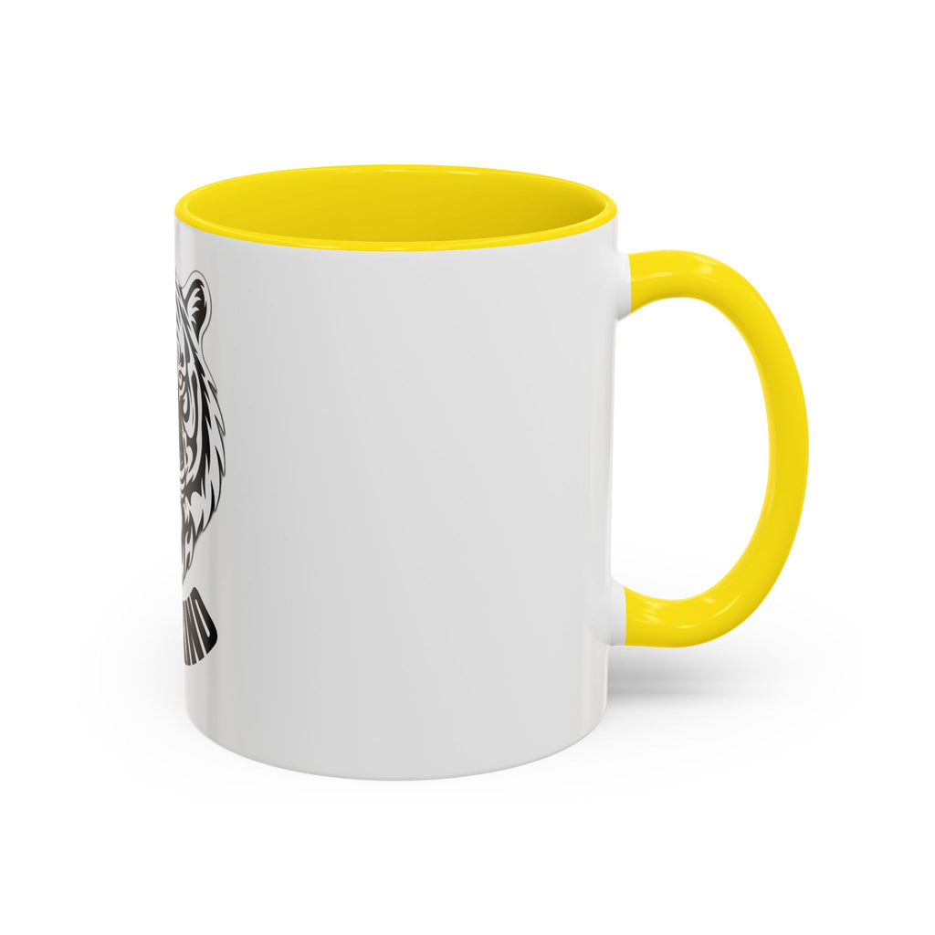 Tiger Head Accent Coffee Mug — Monochrome Tribal Tiger Face Ceramic Cup (11/15oz)