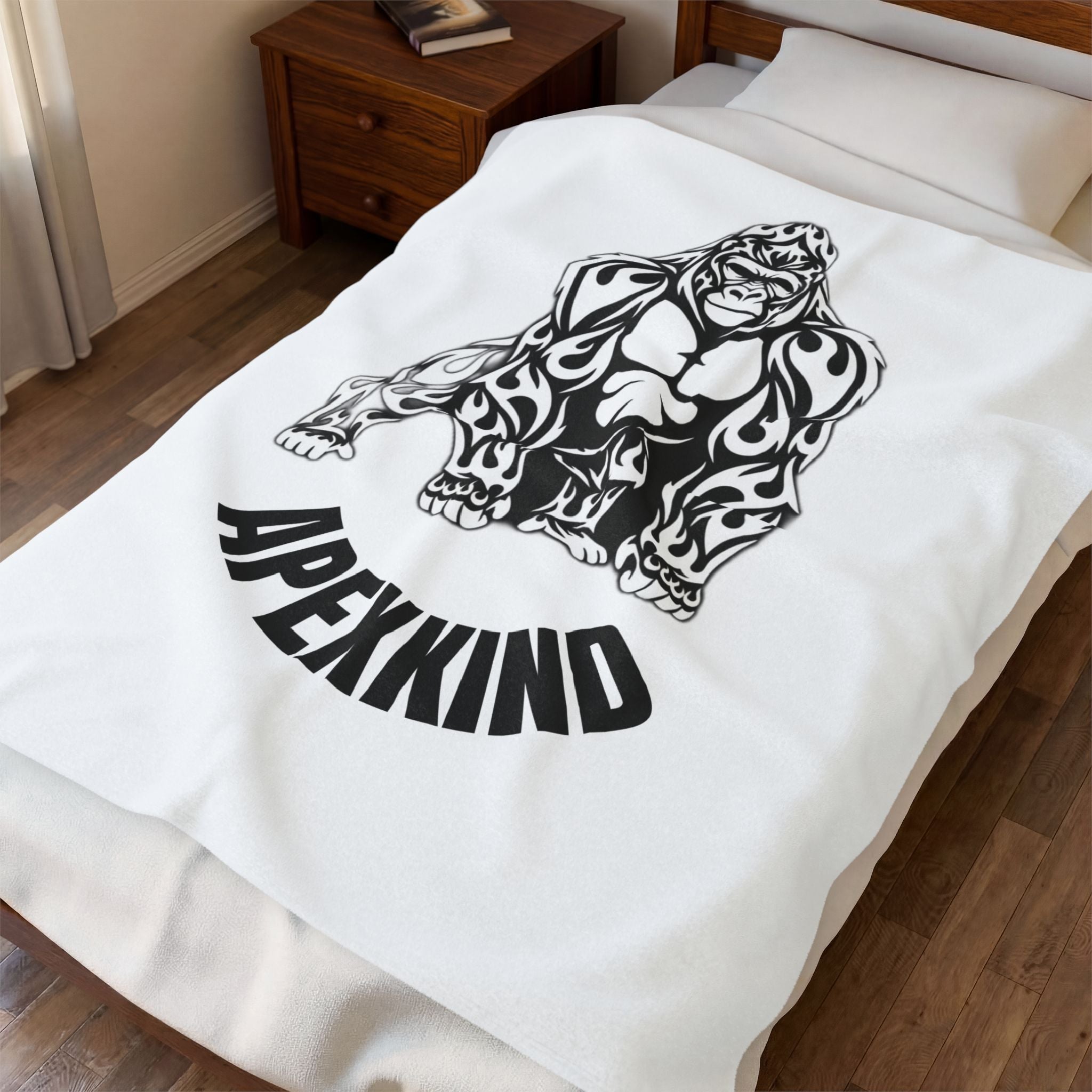 ApexKind Gorilla Velveteen Plush Blanket — Soft Tribal Ape Graphic Throw