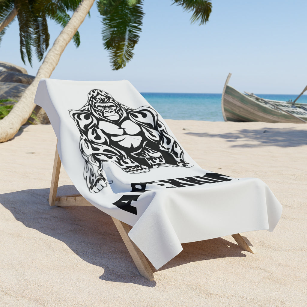 Tribal Gorilla Illustration Beach Towel | Black White Ape Design