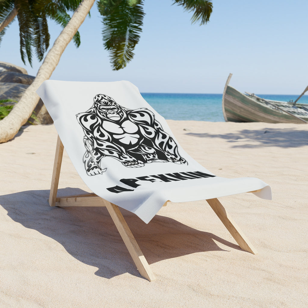 Tribal Gorilla Illustration Beach Towel | Black White Ape Design