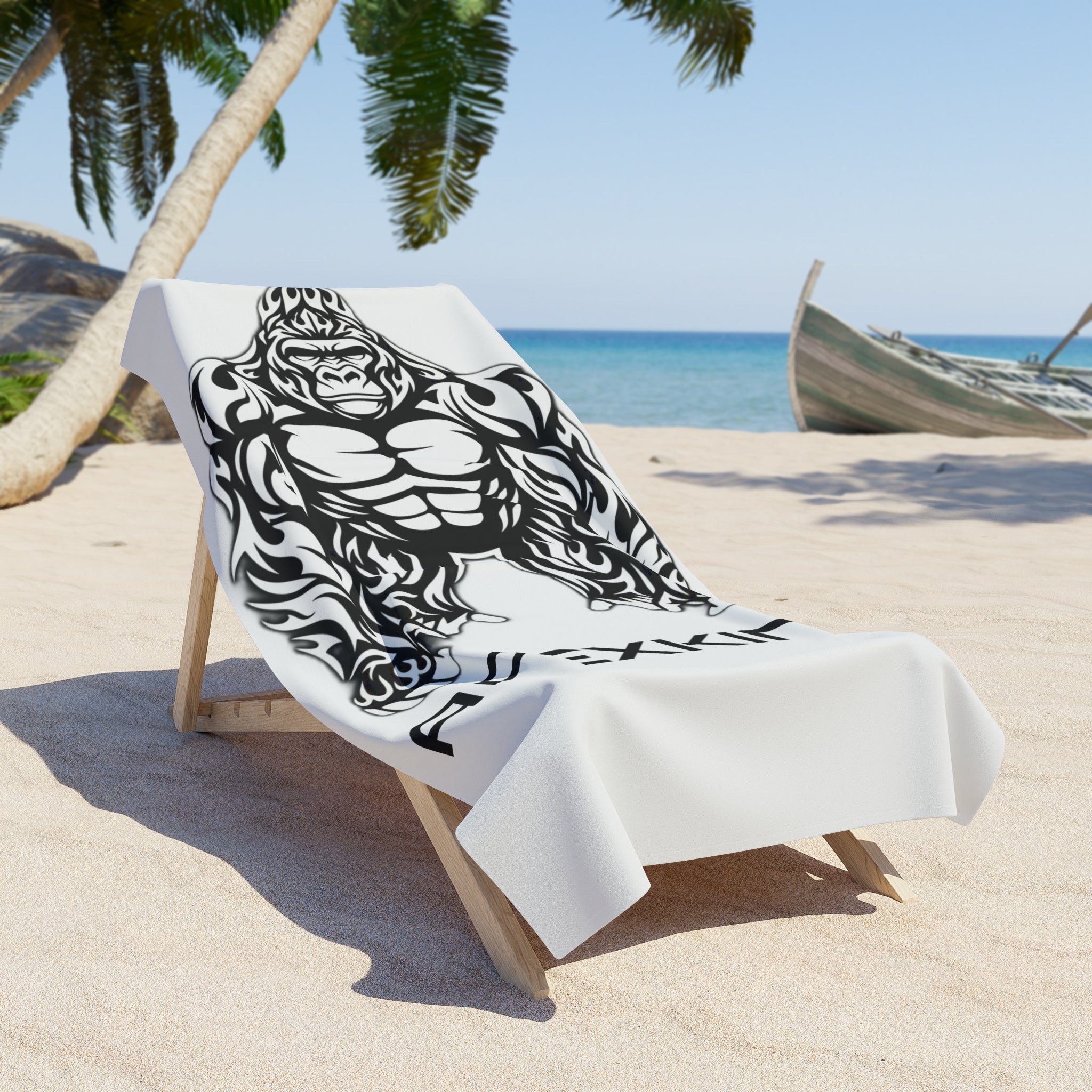 Gorilla Tribal Beach Towel — APEXKIND Bold Black & White Beach Towel