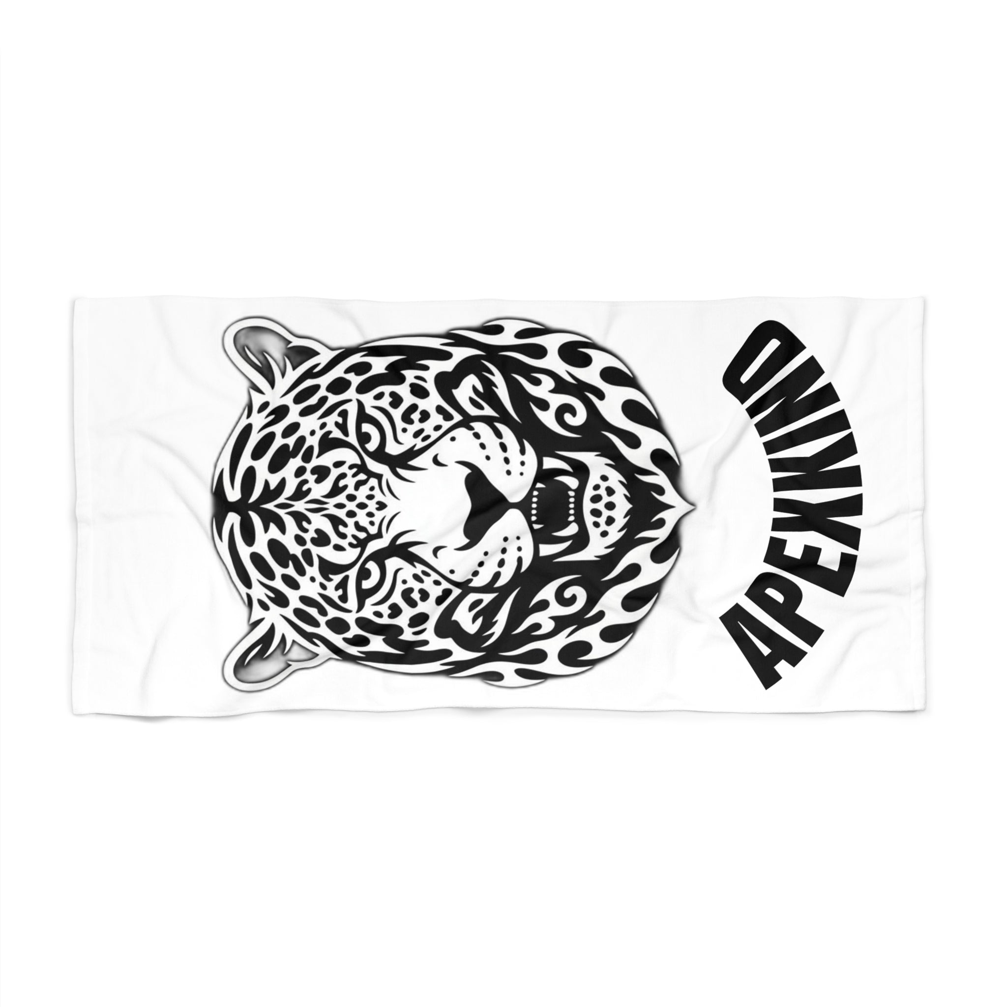 Leopard Head Beach Towel — Bold Black Tribal Cat Design