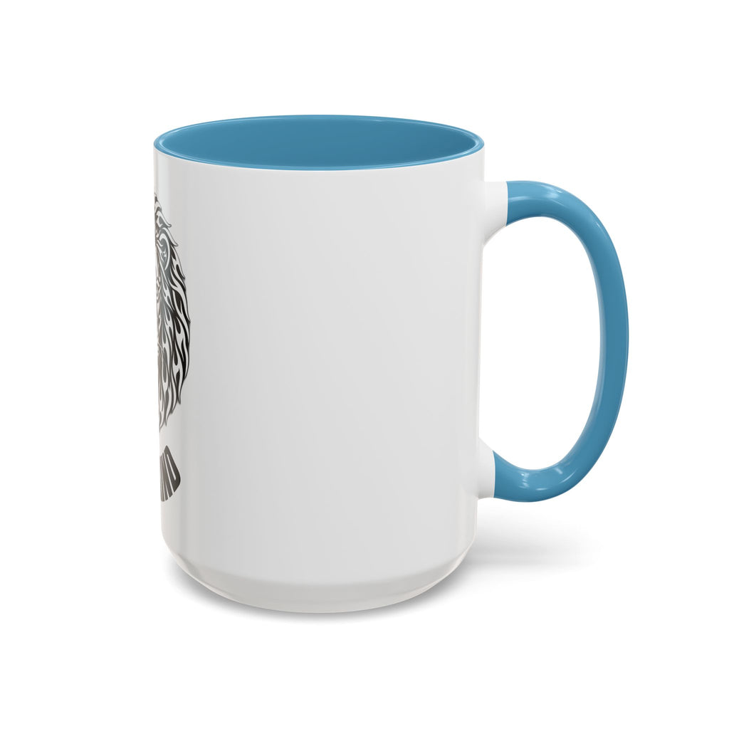 Lion Head Accent Coffee Mug — Black Tribal Lion Design (11oz & 15oz)