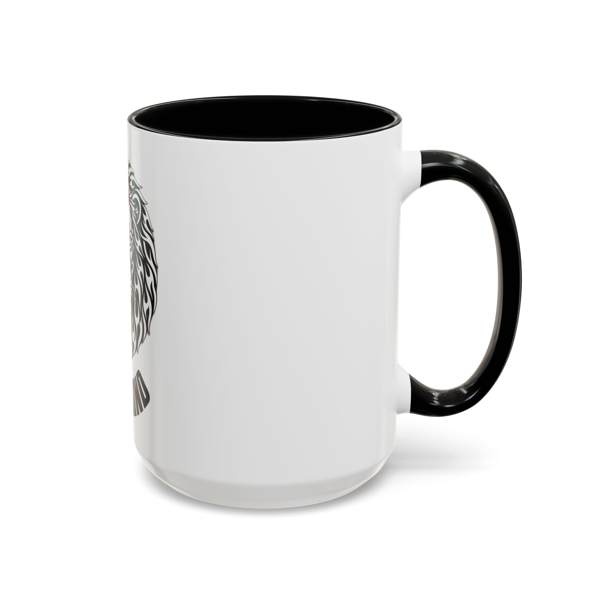 Lion Head Accent Coffee Mug — Black Tribal Lion Design (11oz & 15oz)