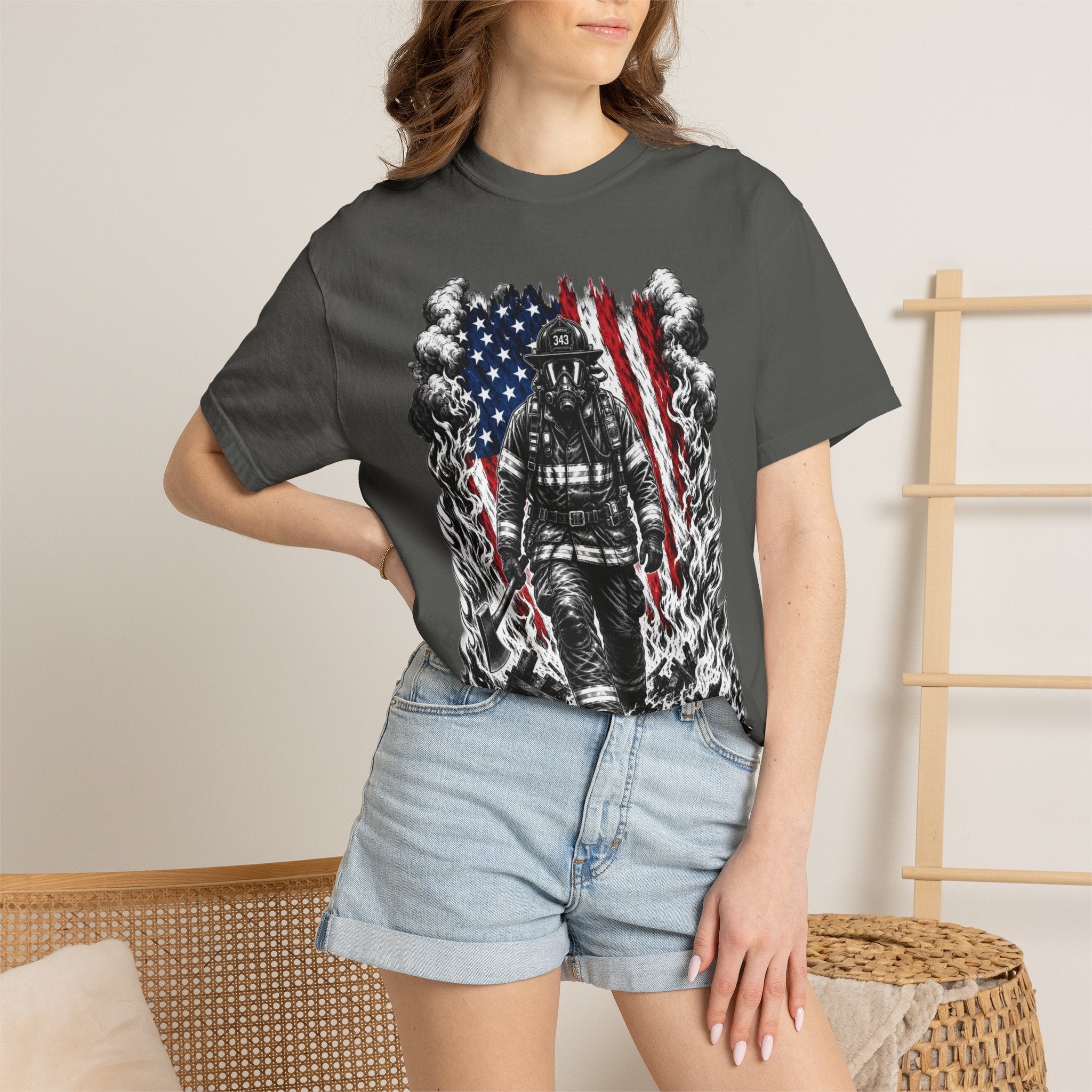 Firefighter American Flag T-Shirt — Brave Firefighter Graphic Tee