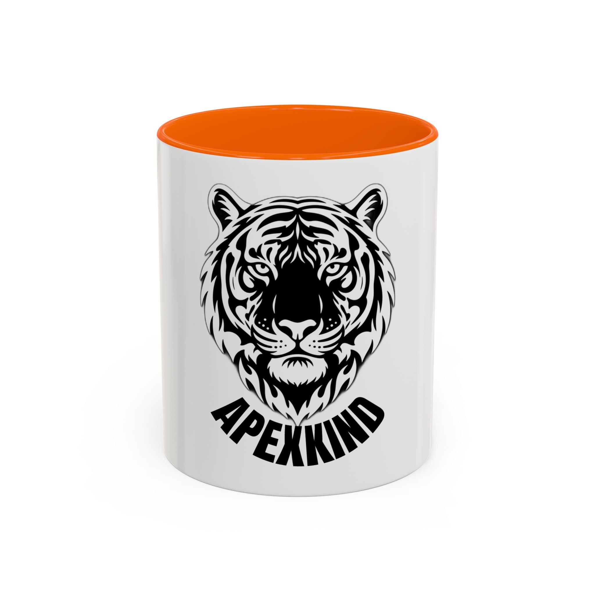 Tiger Head Accent Coffee Mug — Monochrome Tribal Tiger Face Ceramic Cup (11/15oz)