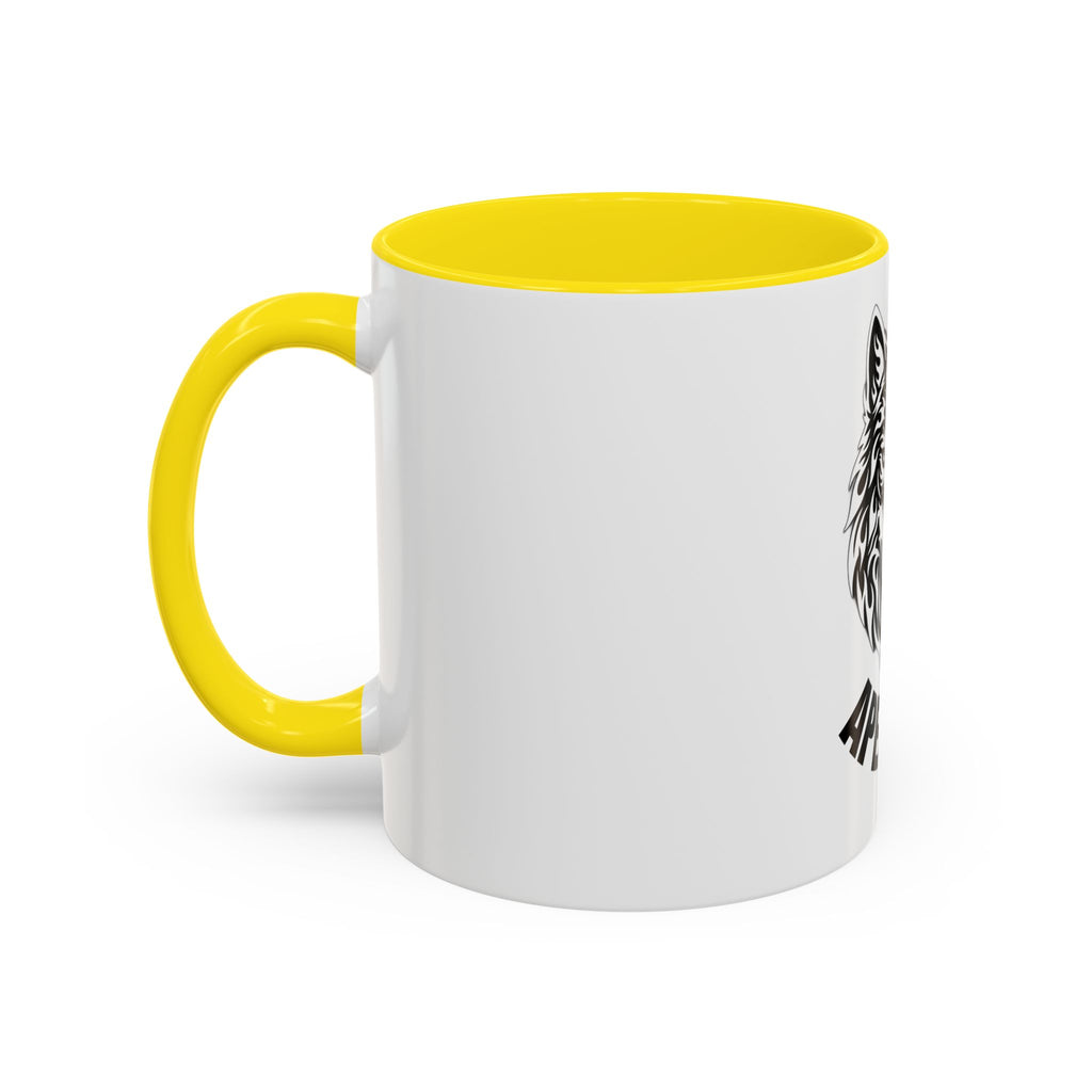 Tribal Wolf Accent Coffee Mug – Black Interior & Handle, Fierce Wolf Head Design (11/15 oz)