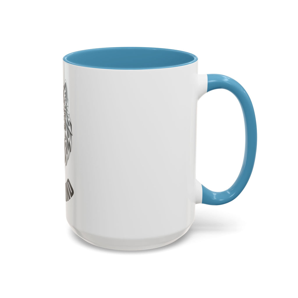Tribal Wolf Accent Coffee Mug – Black Interior & Handle, Fierce Wolf Head Design (11/15 oz)