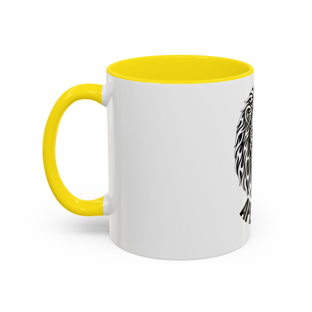 Lion Head Accent Coffee Mug — Black Tribal Lion Design (11oz & 15oz)