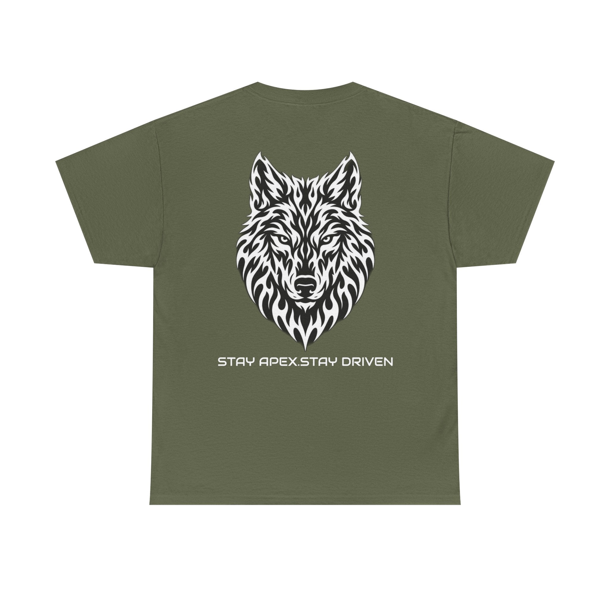 Wolf Head Graphic T-Shirt — "Stay Apex Stay Driven" Motivational Tee