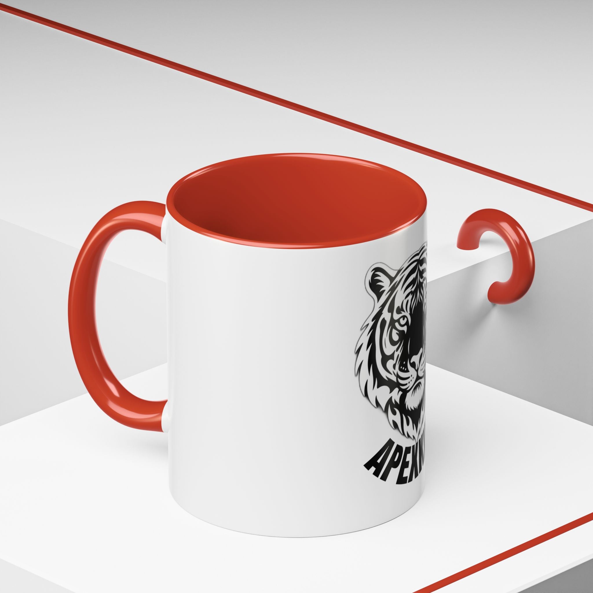 Tiger Head Accent Coffee Mug — Monochrome Tribal Tiger Face Ceramic Cup (11/15oz)