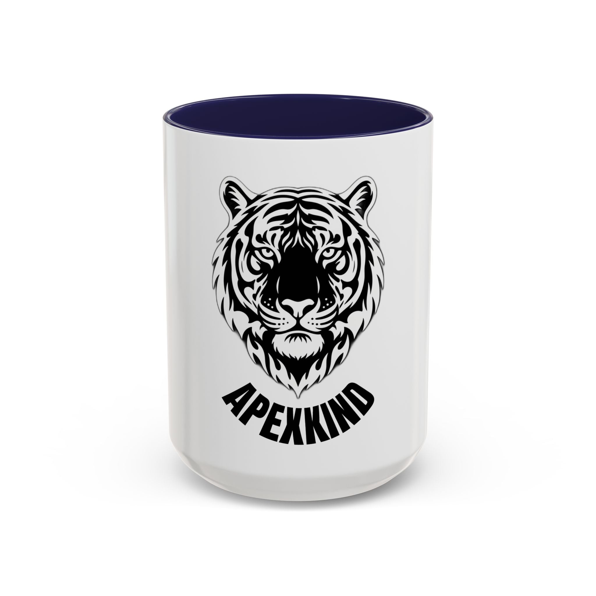 Tiger Head Accent Coffee Mug — Monochrome Tribal Tiger Face Ceramic Cup (11/15oz)
