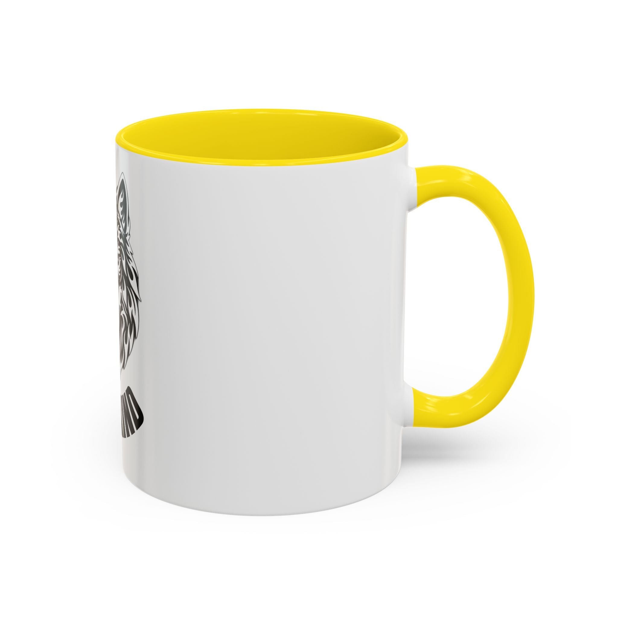 Tribal Wolf Accent Coffee Mug – Black Interior & Handle, Fierce Wolf Head Design (11/15 oz)