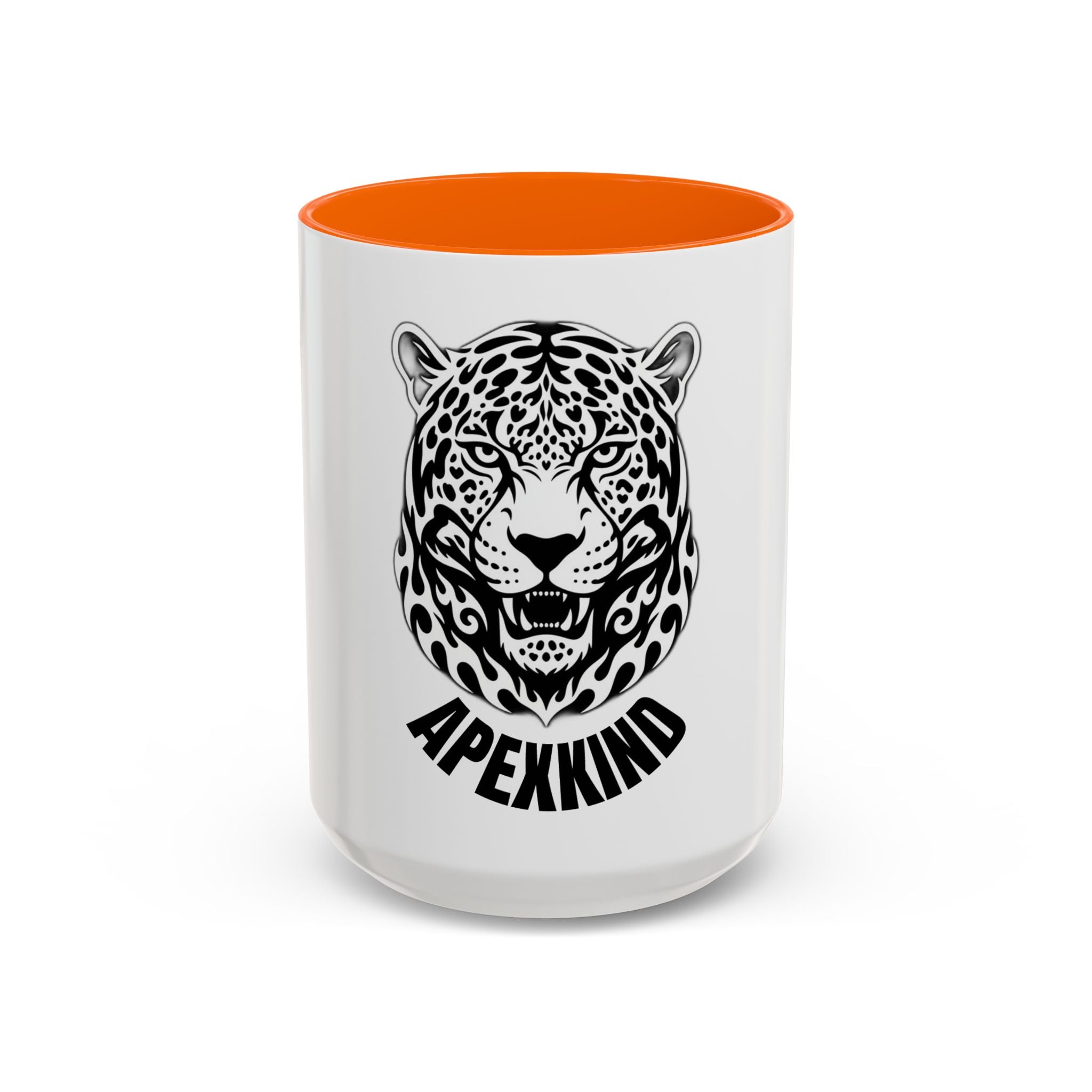Tribal Wolf Accent Coffee Mug – Black Interior & Handle, Fierce Wolf Head Design (11/15 oz)