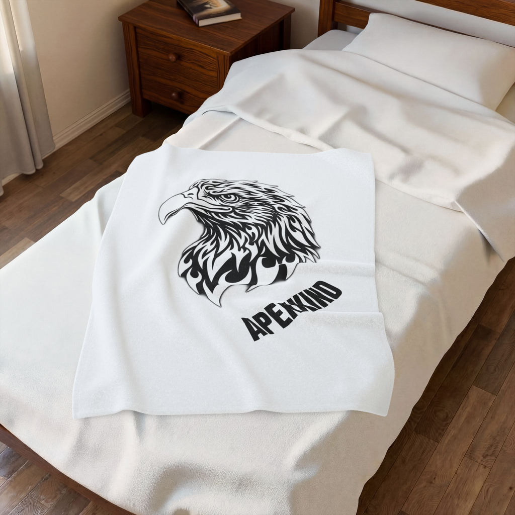 Eagle Head Velveteen Plush Blanket – 'APEKKIND' Monochrome Graphic Throw