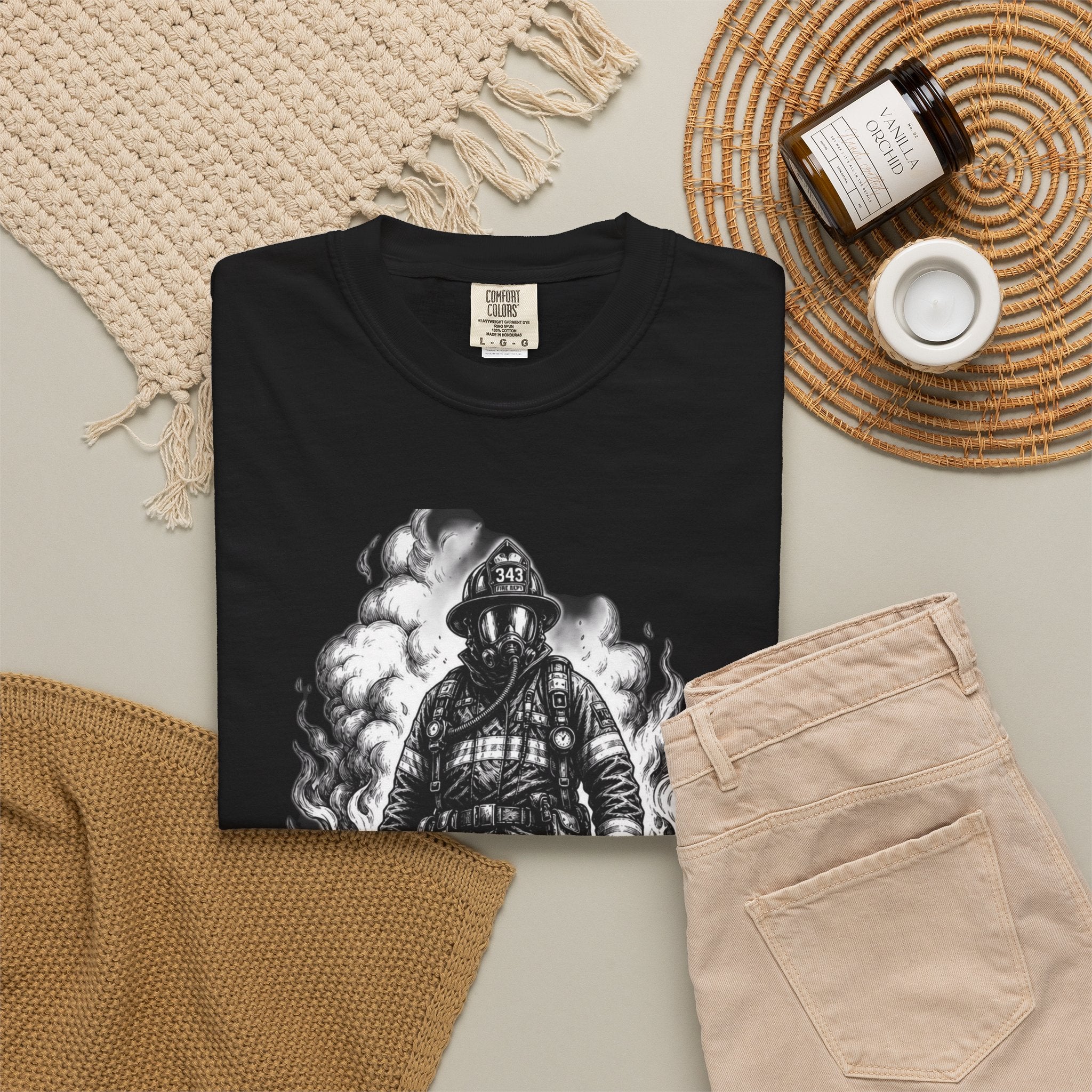 Apex First Responder — Firefighter Tee-Firefighter Illustration T-Shirt — Vintage Firefighter in Flames Tee