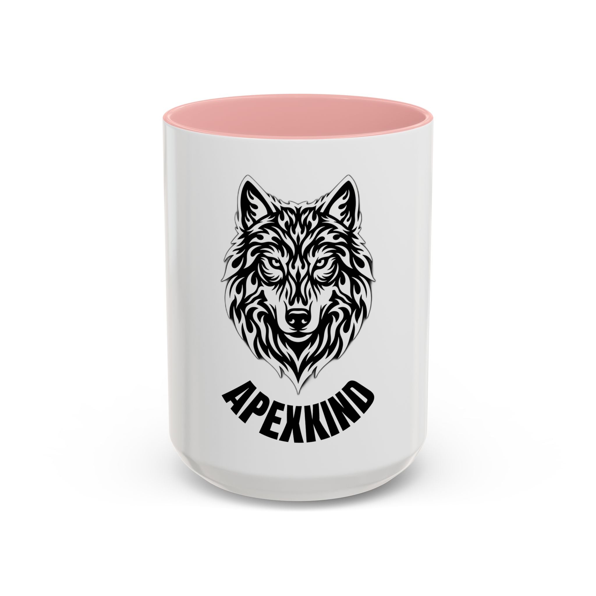 Tribal Wolf Accent Coffee Mug – Black Interior & Handle, Fierce Wolf Head Design (11/15 oz)
