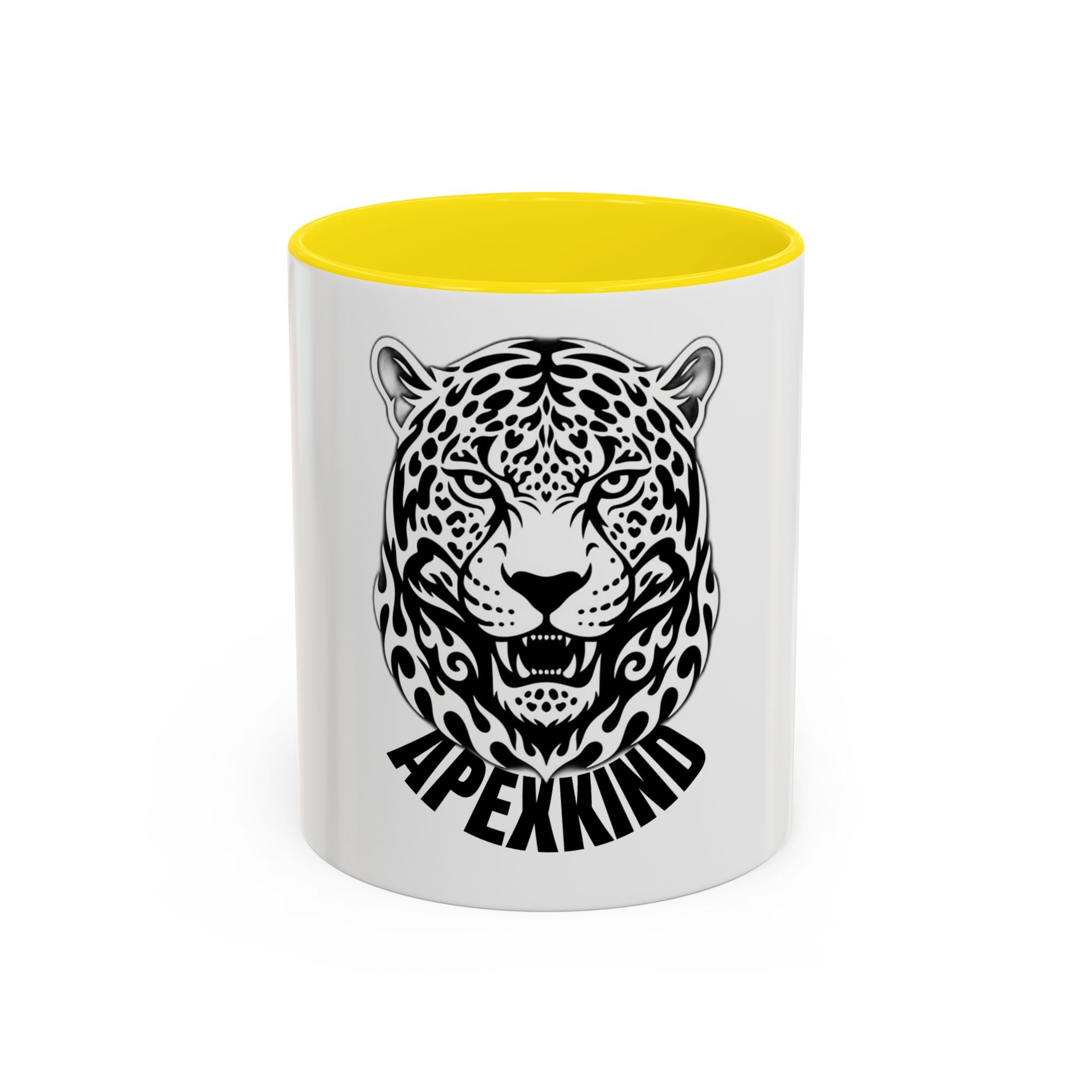 Tribal Wolf Accent Coffee Mug – Black Interior & Handle, Fierce Wolf Head Design (11/15 oz)