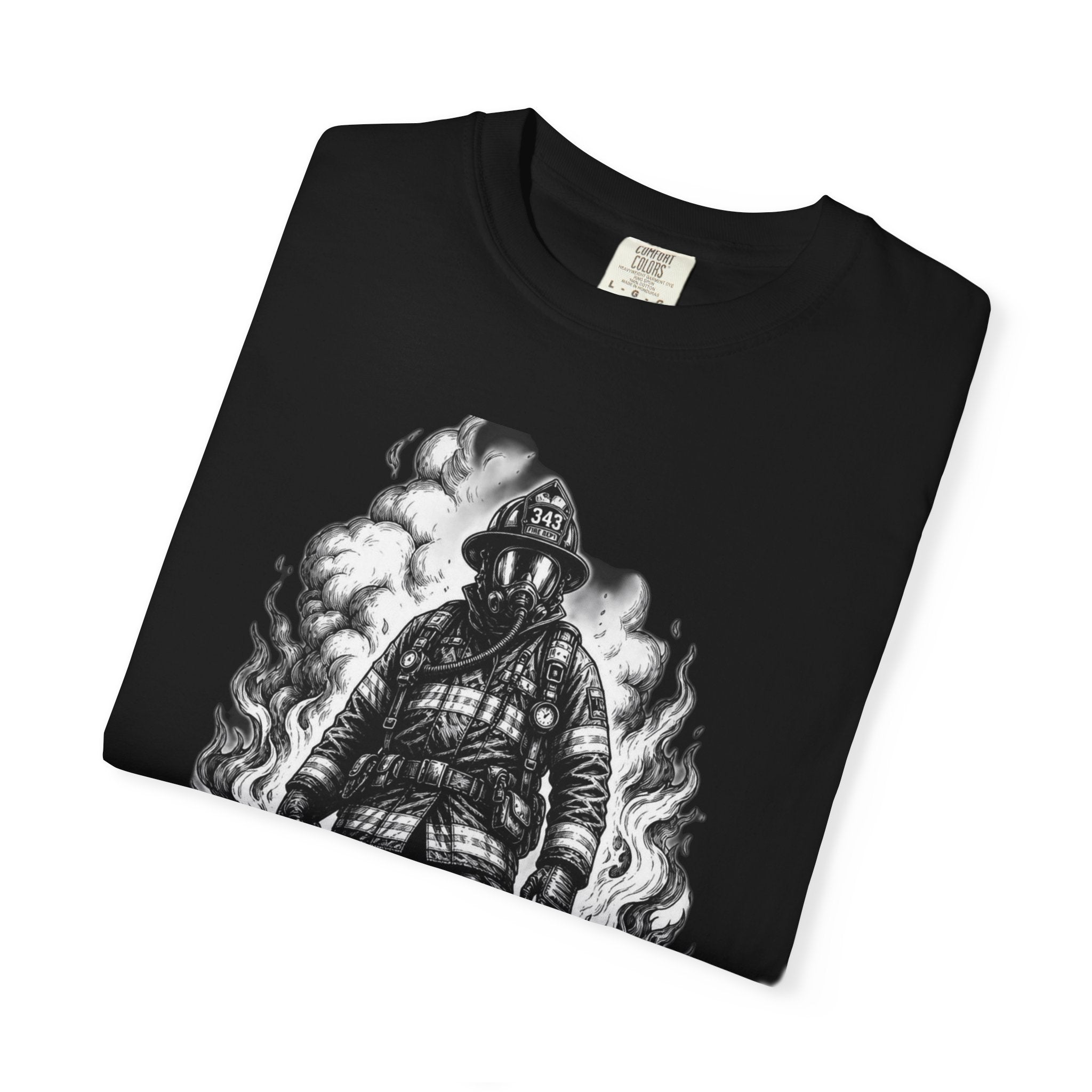 Apex First Responder — Firefighter Tee-Firefighter Illustration T-Shirt — Vintage Firefighter in Flames Tee