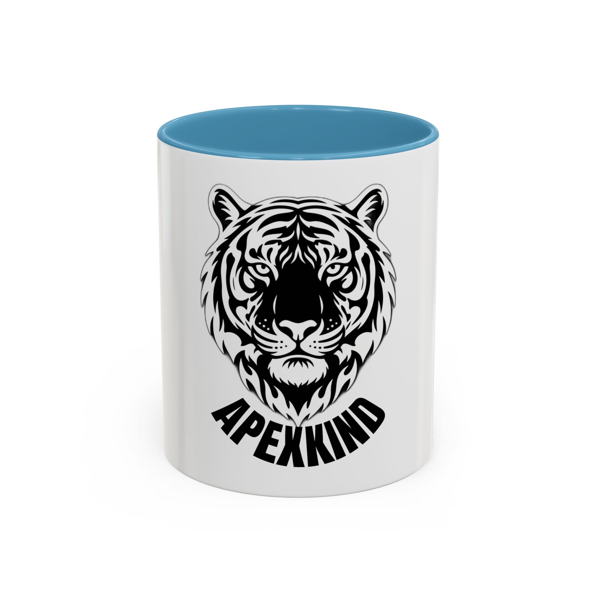 Tiger Head Accent Coffee Mug — Monochrome Tribal Tiger Face Ceramic Cup (11/15oz)