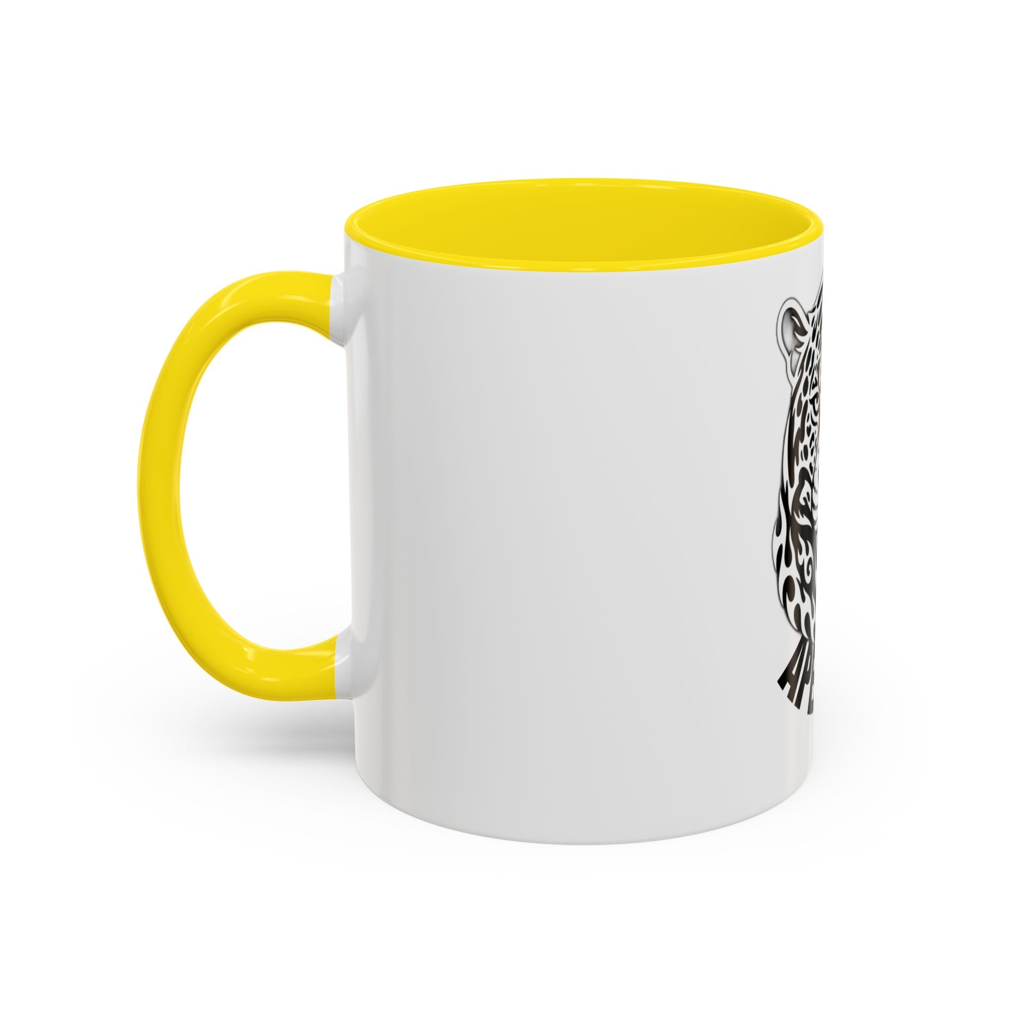Tribal Wolf Accent Coffee Mug – Black Interior & Handle, Fierce Wolf Head Design (11/15 oz)