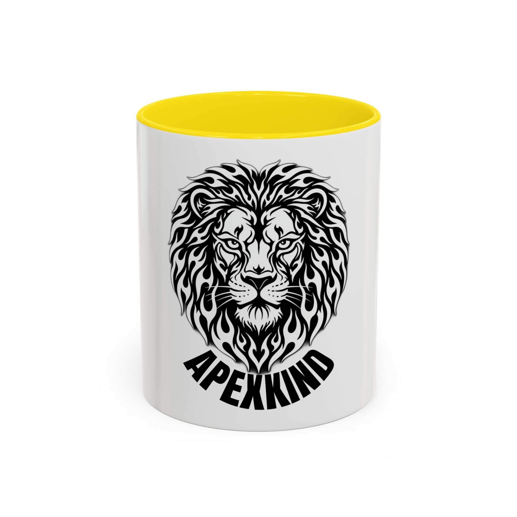 Lion Head Accent Coffee Mug — Black Tribal Lion Design (11oz & 15oz)