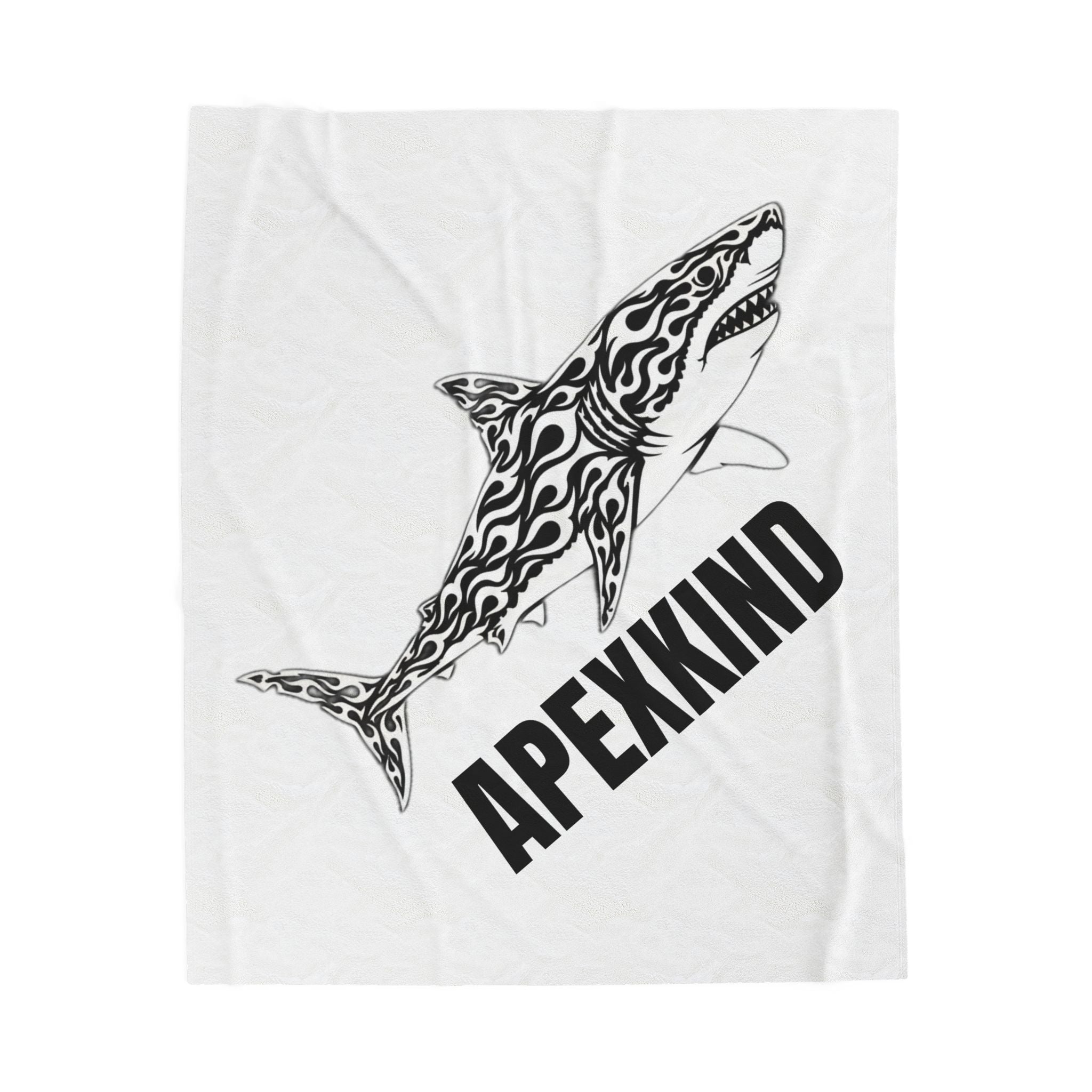 ApexKind Tribal Shark Velveteen Plush Blanket — Soft Nautical Throw with 'APEXKIND' Text